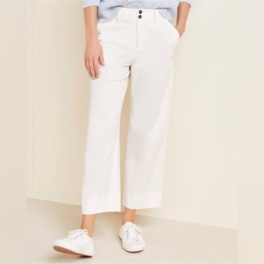 Corduroy Garnet Hill 6 Lightweight Summer Thin White Crop Wide Leg Ankle Preppy